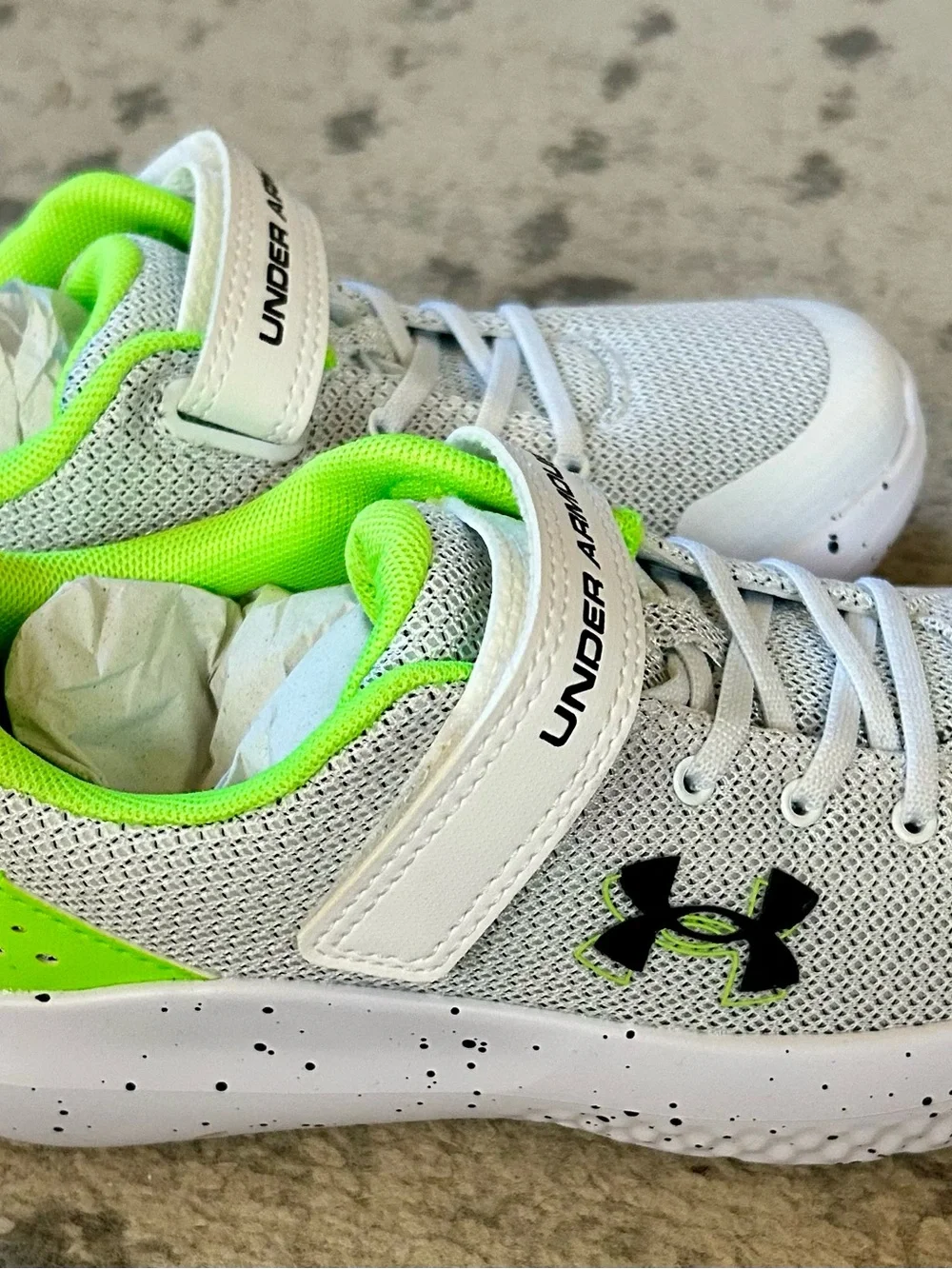 NIB Under Armour Kids' White and Neon Green Athletic Shoes